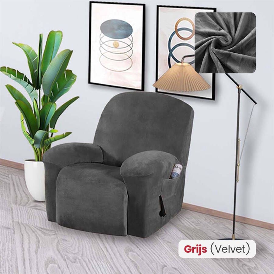 BankhoesDiscounter Velvet Recliner Fauteuil Hoes – Relaxzetel – Relax Sofa Hoes – Bankbeschermer – Zetel Hoes Sofa Cover M1 (60-95cm) Grijs