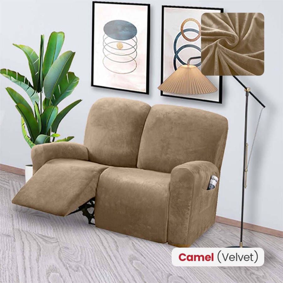 BankhoesDiscounter Velvet Recliner Fauteuil Hoes – Relaxzetel – Relax Sofa Hoes – Bankbeschermer – Zetel Hoes Sofa Cover M2 (122-165cm) Camel - Foto 2