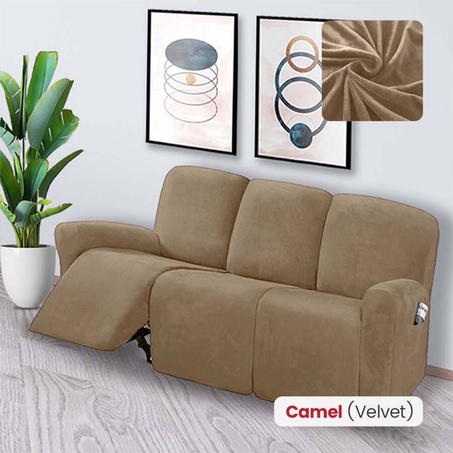 BankhoesDiscounter Velvet Recliner Fauteuil Hoes – Relaxzetel – Relax Sofa Hoes – Bankbeschermer – Zetel Hoes Sofa Cover M3 (175-231cm) Camel - Foto 2
