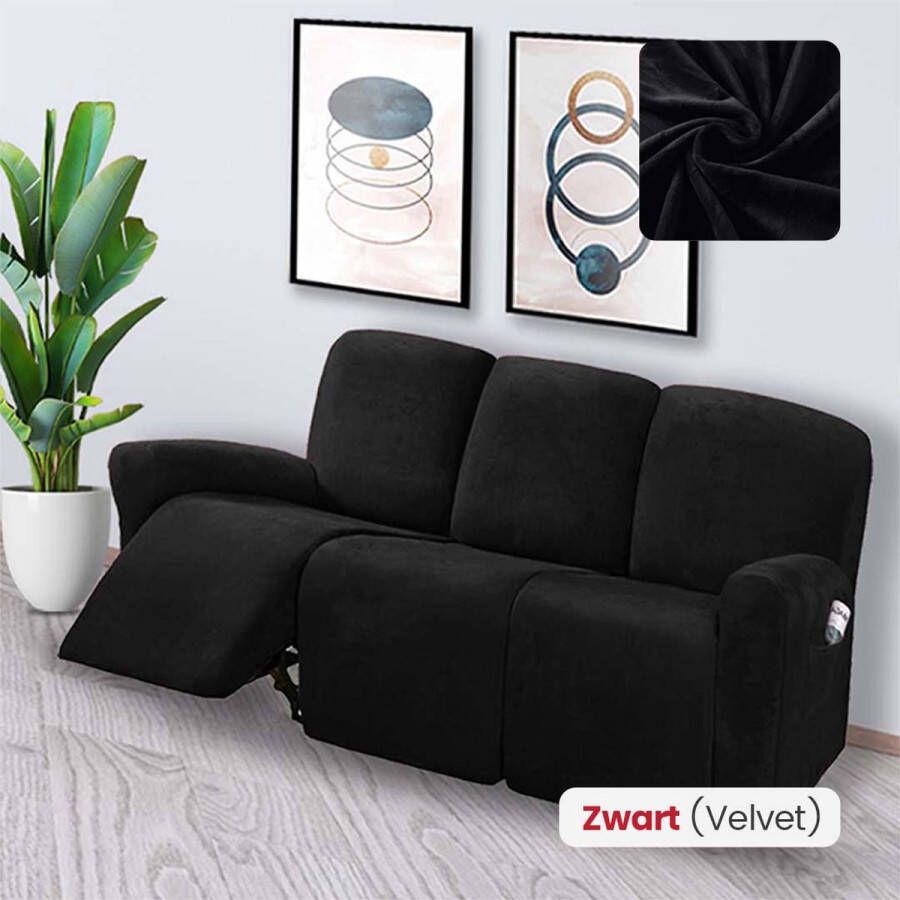 BankhoesDiscounter Velvet Recliner Fauteuil Hoes – Relaxzetel – Relax Sofa Hoes – Bankbeschermer – Zetel Hoes Sofa Cover M3 (175-231cm) Zwart
