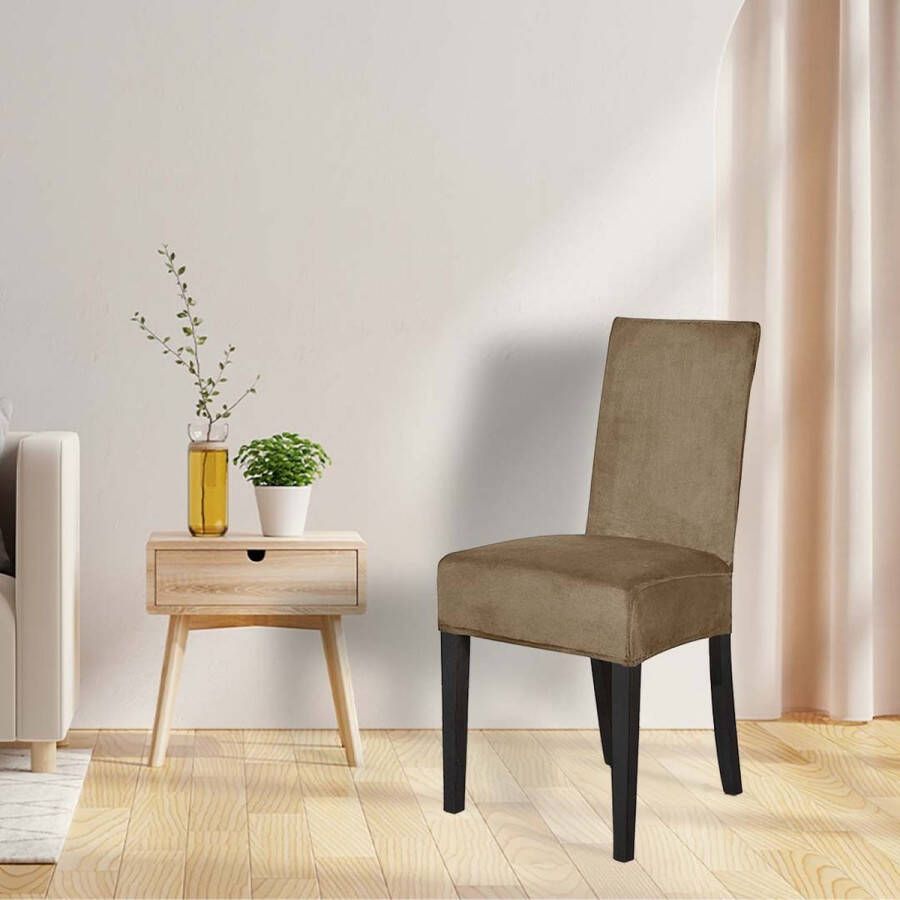 BankhoesDiscounter Velvet Stoelhoes – Maat L – Camel – Eetkamer Stoelhoezen – Stoelhoezen Eetkamerstoelen – Stretch Stoelhoes
