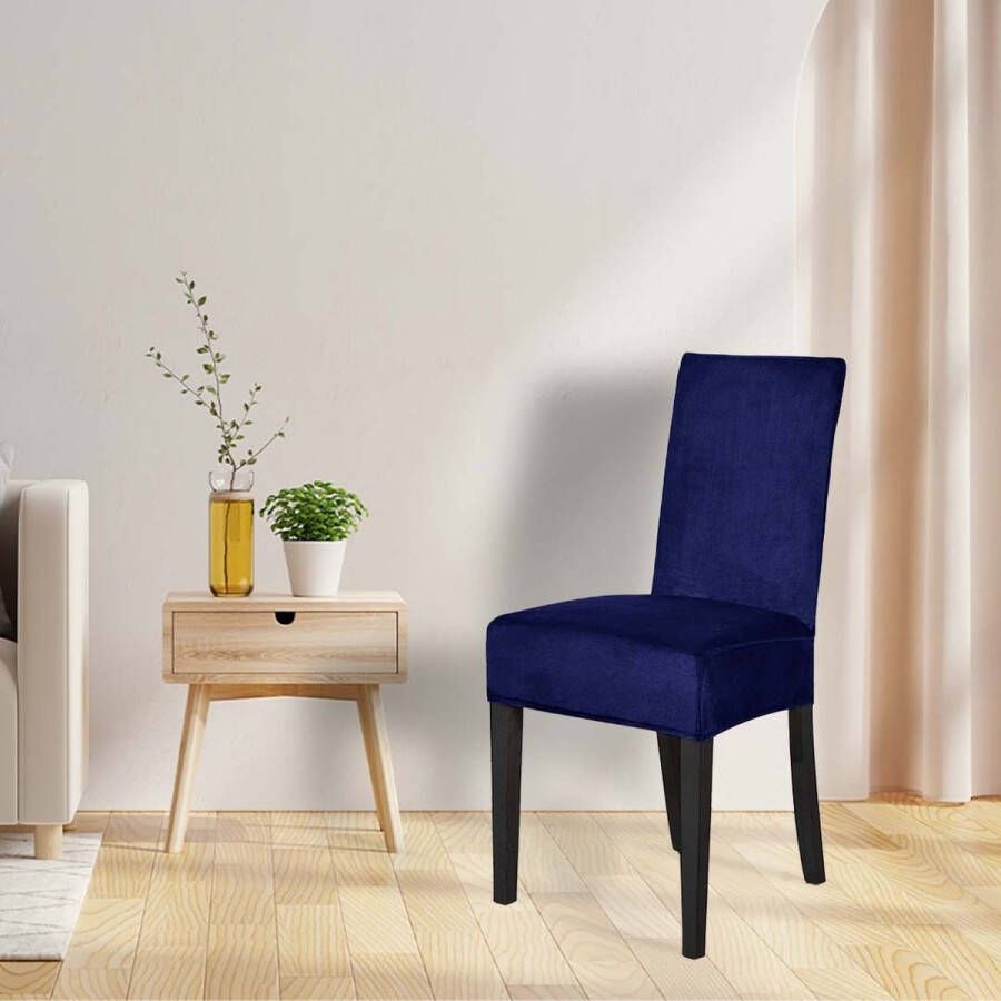 BankhoesDiscounter Velvet Stoelhoes – Eetkamer Stoelhoezen – Zetelhoes Hoezen voor Eetkamerstoelen – Stoelbeschermers Stoelhoezen Stretch Donkerblauw - Foto 2