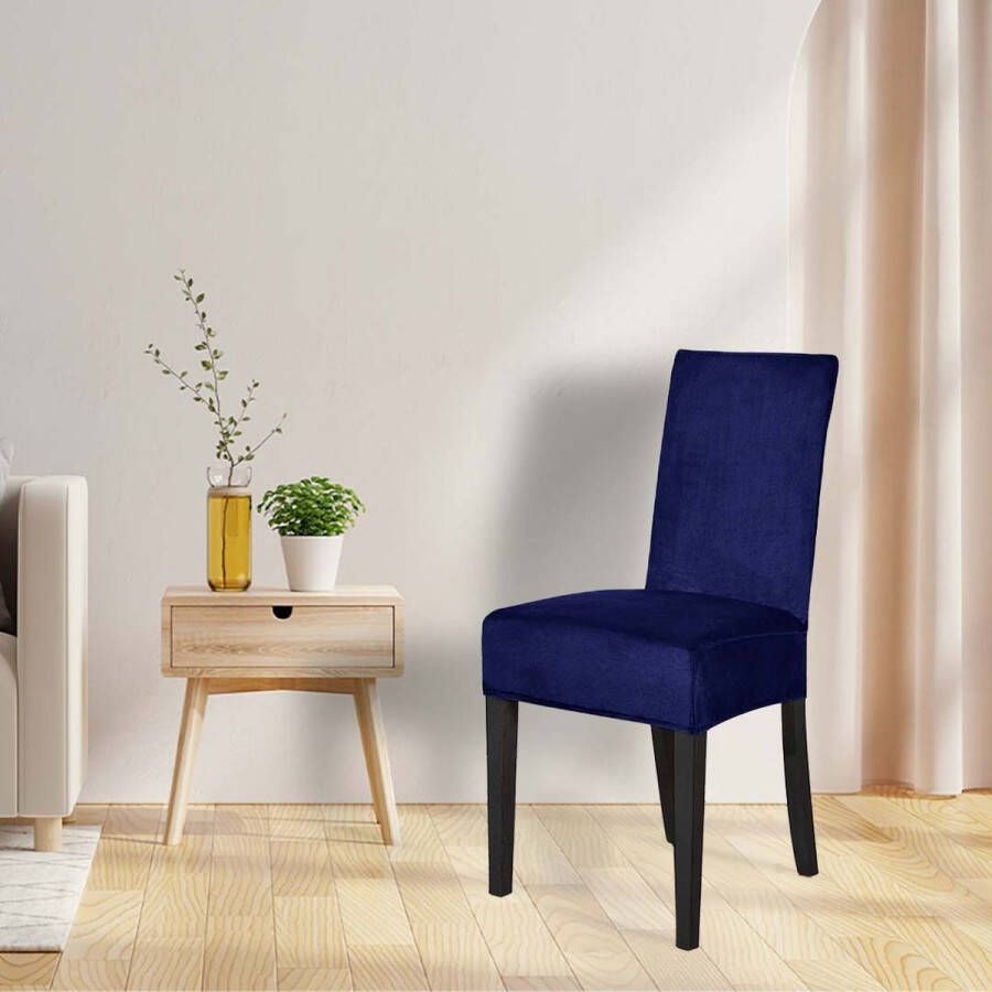 BankhoesDiscounter Velvet Stoelhoes – Maat L – Donkerblauw – Eetkamer Stoelhoezen – Stoelhoezen Eetkamerstoelen – Stretch Stoelhoes