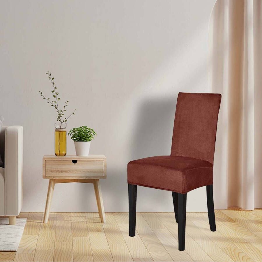 BankhoesDiscounter Velvet Stoelhoes – Eetkamer Stoelhoezen – Zetelhoes Hoezen voor Eetkamerstoelen – Stoelbeschermers Stoelhoezen Stretch Donkerbruin - Foto 2