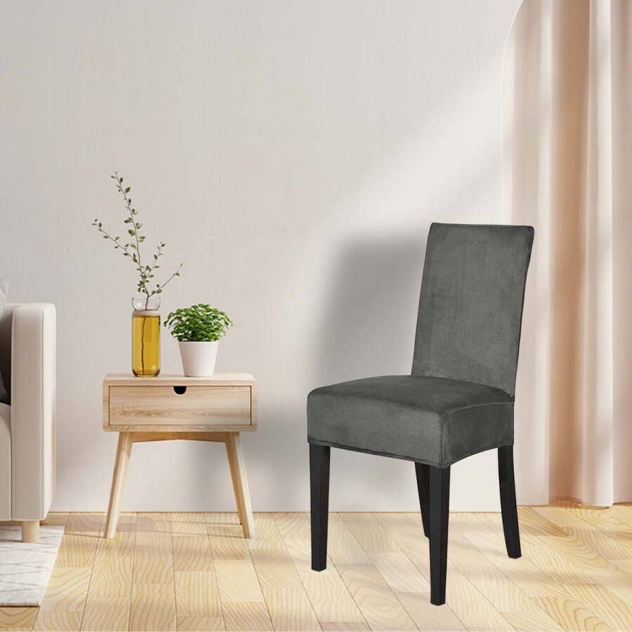 BankhoesDiscounter Velvet Stoelhoes – Eetkamer Stoelhoezen – Zetelhoes Hoezen voor Eetkamerstoelen – Stoelbeschermers Stoelhoezen Stretch Grijs - Foto 2