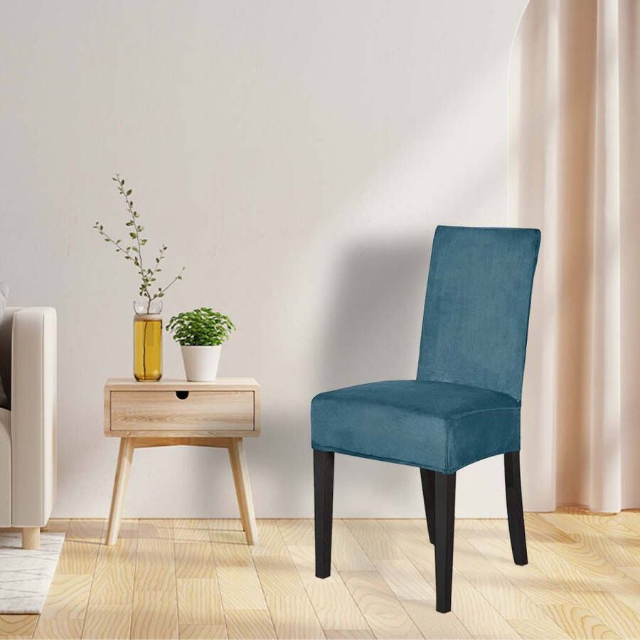 BankhoesDiscounter Velvet Stoelhoes – Maat L – Zeeblauw – Eetkamer Stoelhoezen – Stoelhoezen Eetkamerstoelen – Stretch Stoelhoes