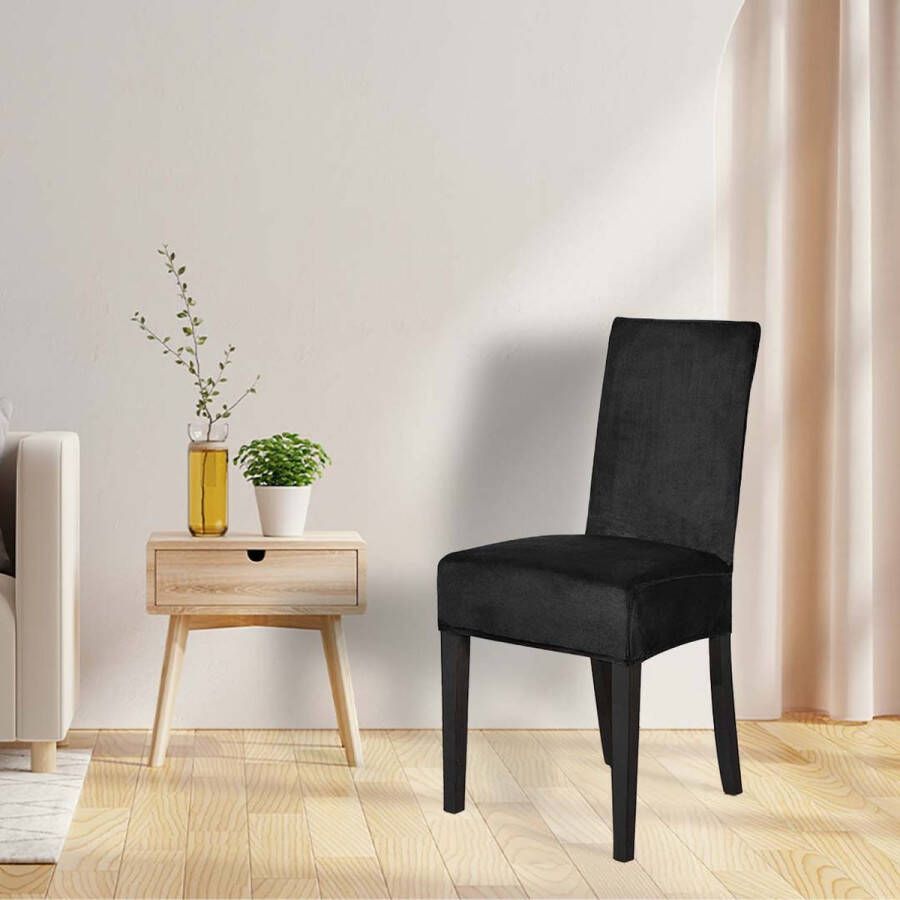 BankhoesDiscounter Velvet Stoelhoes – Maat L – Zwart – Eetkamer Stoelhoezen – Stoelhoezen Eetkamerstoelen – Stretch Stoelhoes
