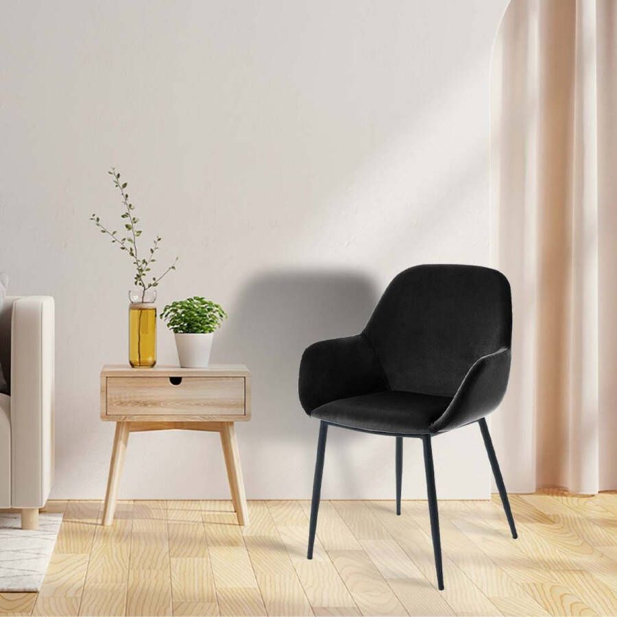 BankhoesDiscounter Velvet Stoelhoes met Armleuning – Zwart – Eetkamer Stoelhoezen – Stoelhoezen Eetkamerstoelen – Stoelhoezen Stretch