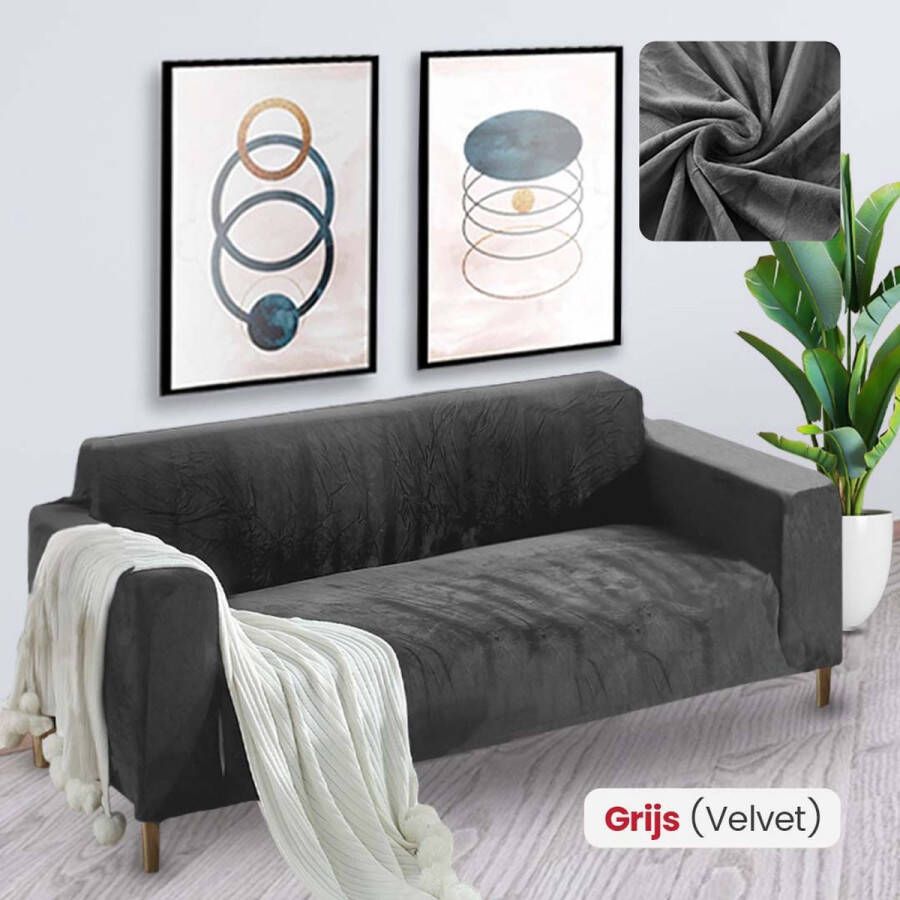 BankhoesDiscounter Velvet Voorgevormde Bankhoes – M2 (130-175cm) – Grijs – Sofa Cover – Bankbeschermer – Bankhoes Stretch