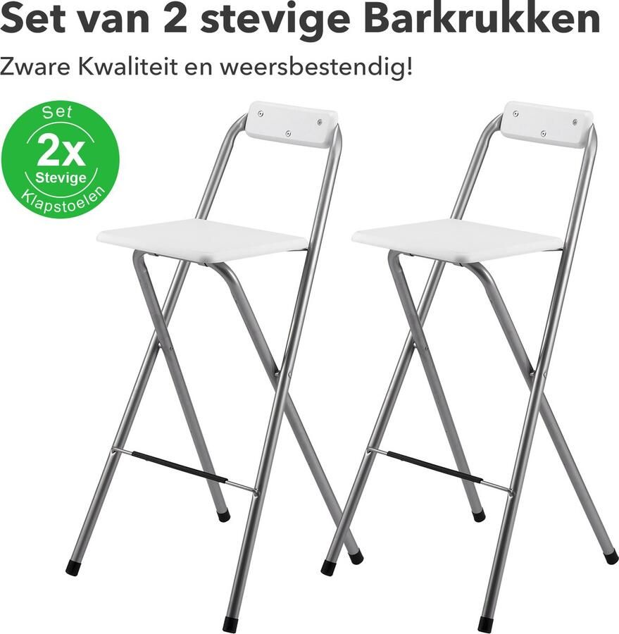 Bardi 2 x Inklapbare Barkruk Voor Statafel Wit – 100 Kg Draagvermogen