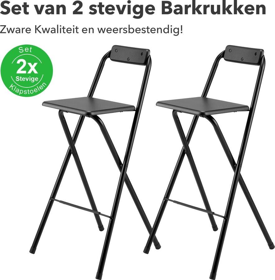 Bardi 2 x Inklapbare Barkruk Voor Statafel Zwart – 100 Kg Draagvermogen