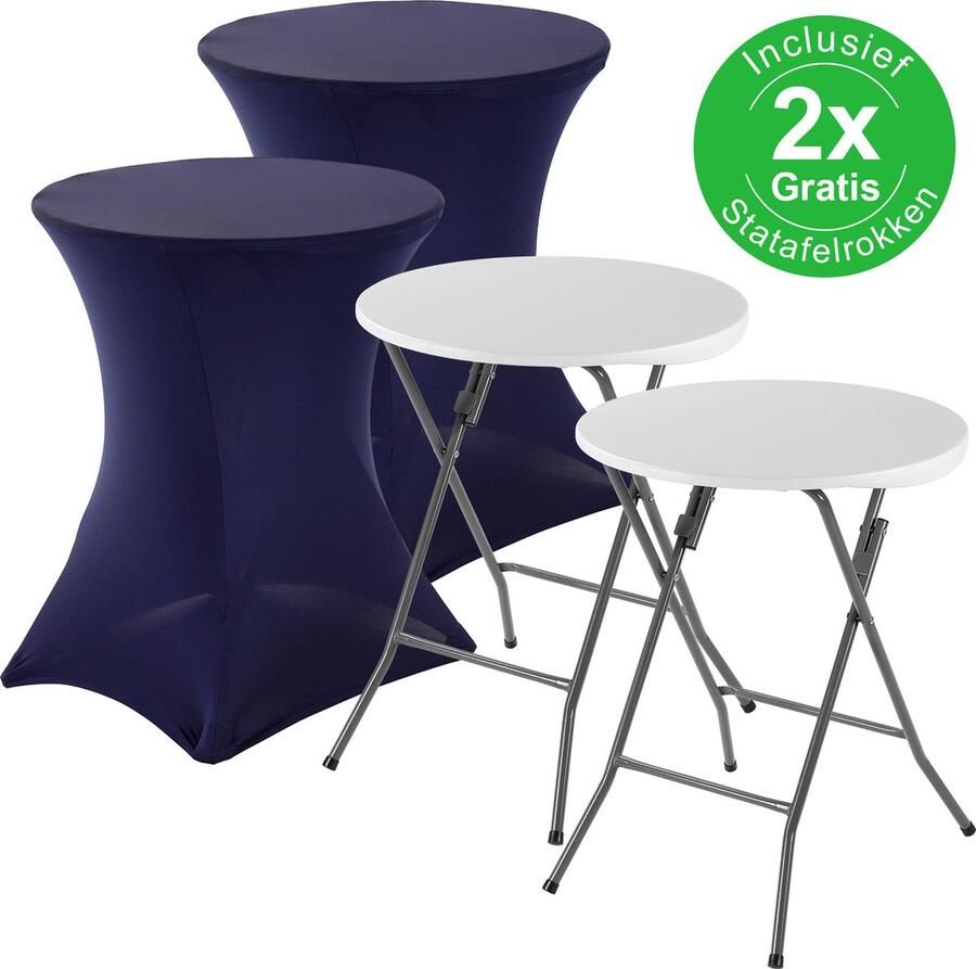 Bardi 2 x Statafel klein Salontafel Bijzettafel Inklapbaar 60 x 74cm Wit inclusief Donkerblauwe Rokken