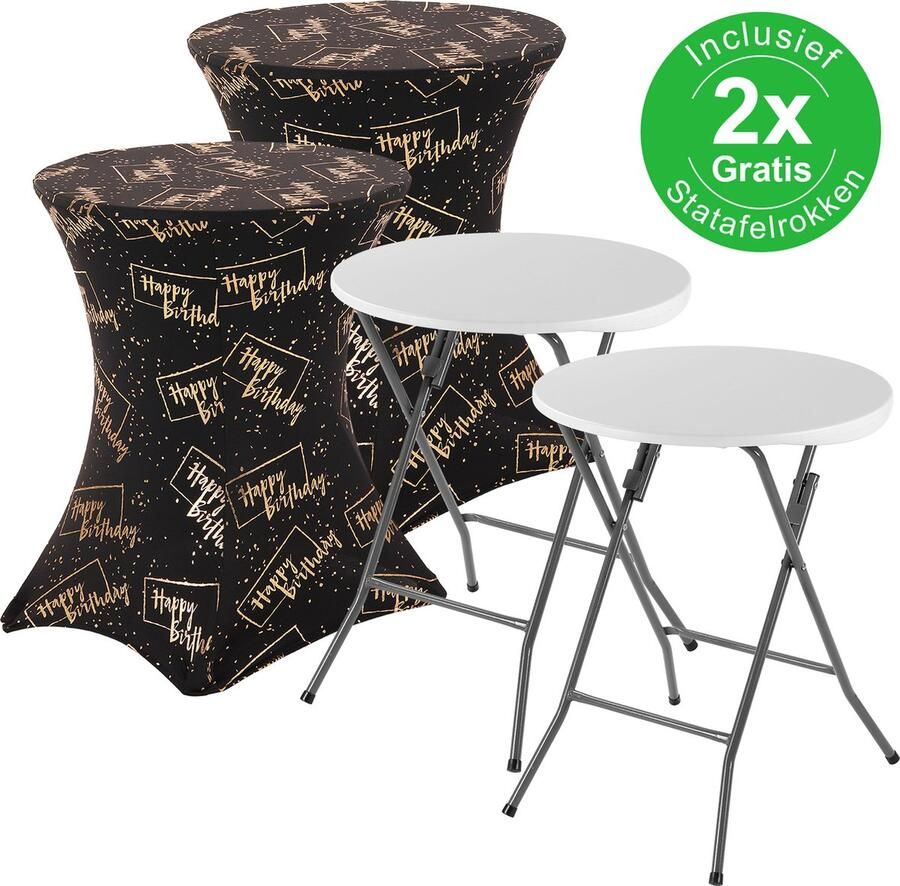 Bardi 2 x Statafel klein Salontafel Bijzettafel Inklapbaar 60 x 74cm Wit inclusief Happy Birthday Rokken