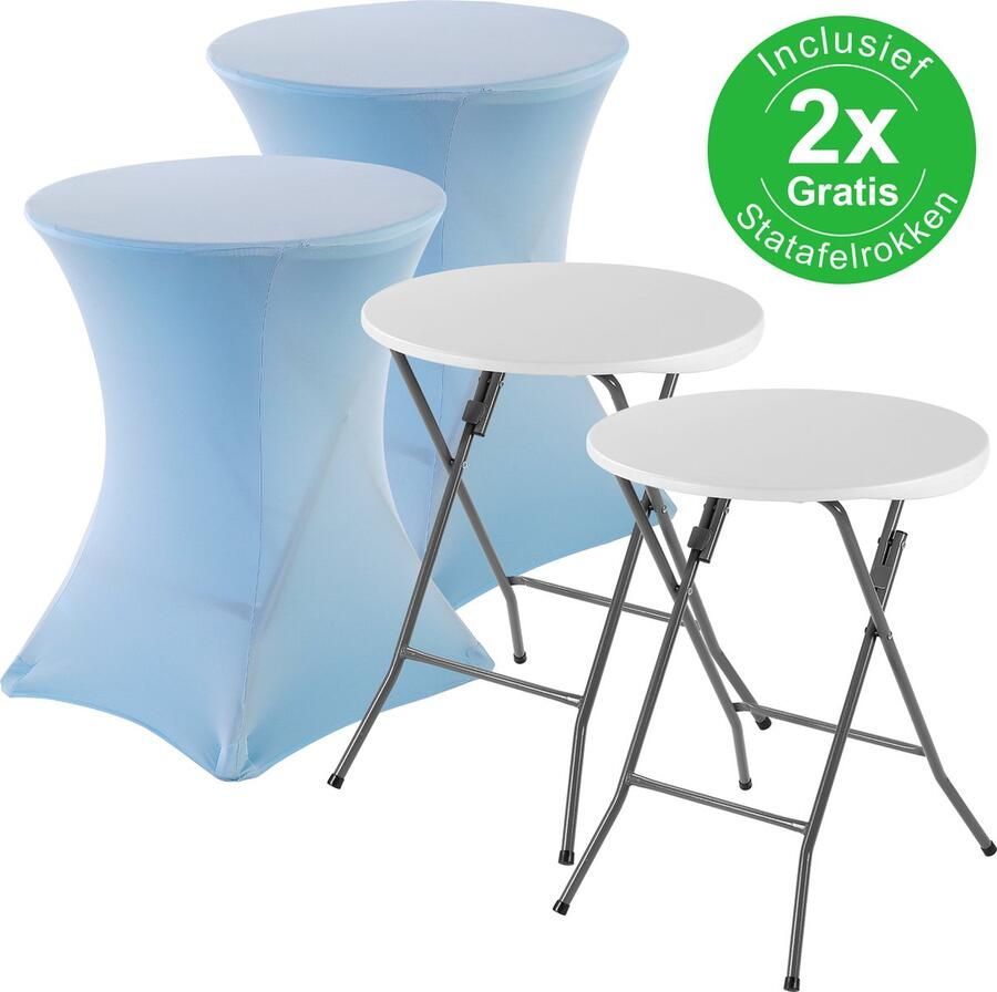Bardi 2 x Statafel klein Salontafel Bijzettafel Inklapbaar 60 x 74cm Wit inclusief Lichtblauwe Rokken