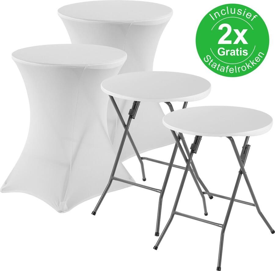 Bardi 2 x Statafel klein Salontafel Bijzettafel Inklapbaar 60 x 74cm Wit inclusief Witte Rokken