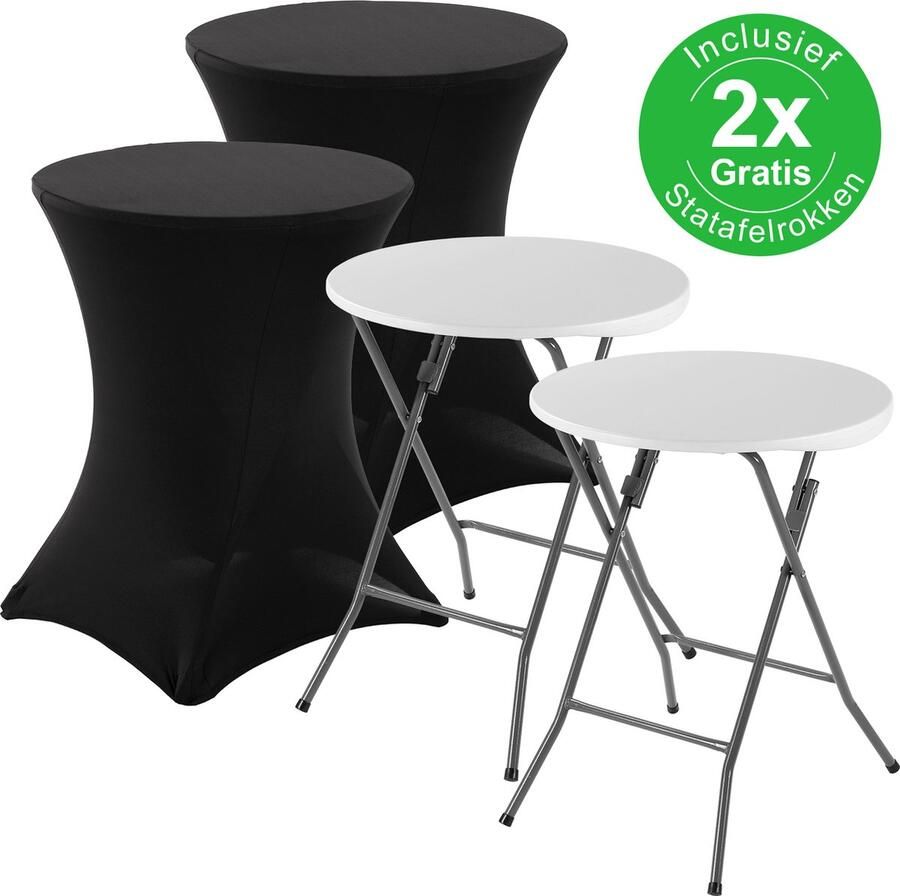 Bardi 2 x Statafel klein- Salontafel Bijzettafel Inklapbaar 60 x 74cm Wit inclusief Zwarte Rokken