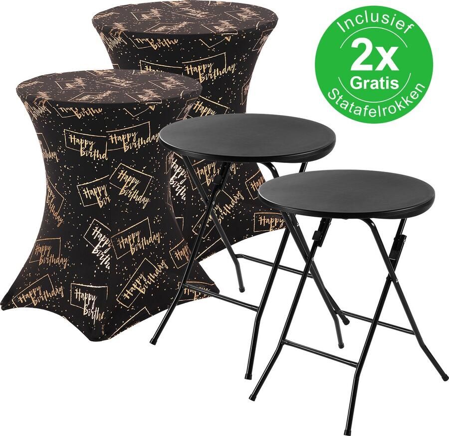 Bardi 2 x Statafel klein Salontafel Bijzettafel Inklapbaar 60 x 74cm Zwart inclusief Happy Birthday Rokken