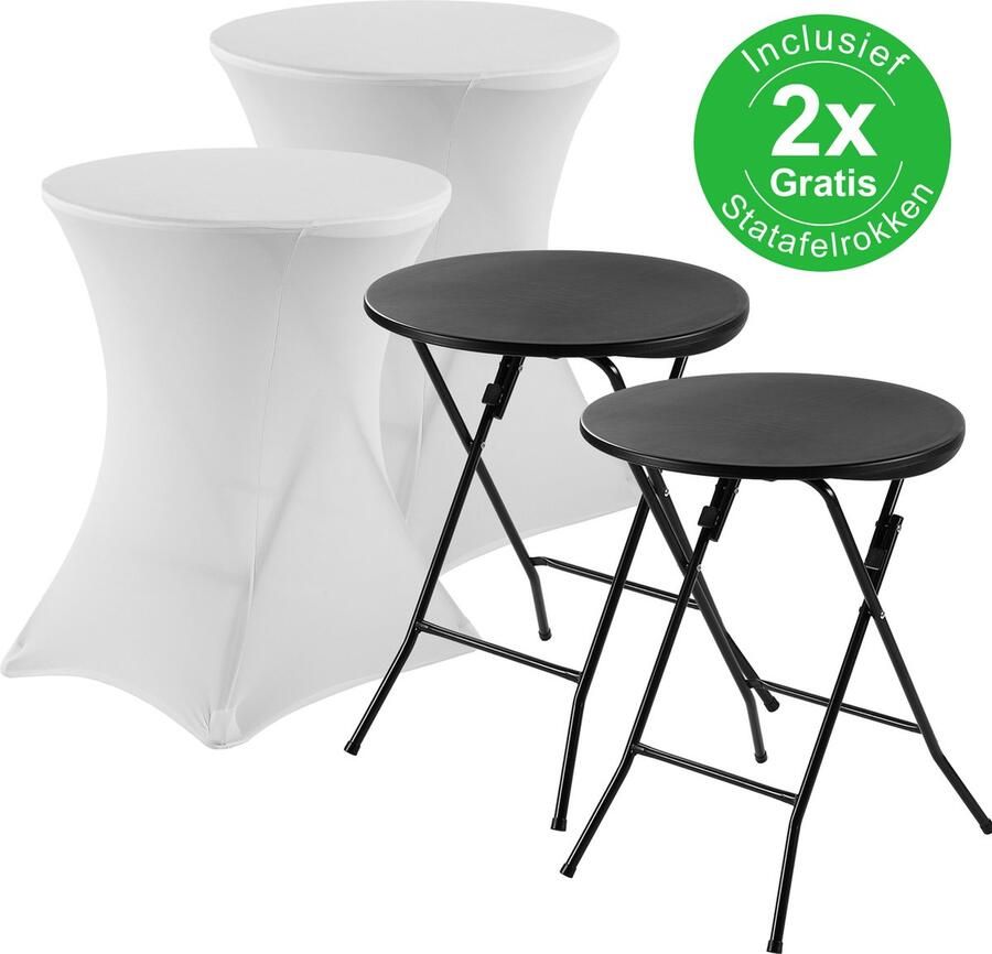 Bardi 2 x Statafel klein Salontafel Bijzettafel Inklapbaar 60 x 74cm Zwart inclusief Witte Rokken
