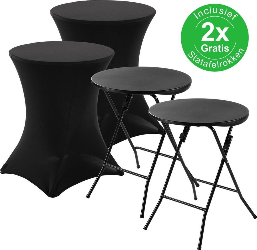 Bardi 2 x Salontafel Bijzettafel Inklapbaar 60 x 74cm Zwart inclusief Zwarte Rokken