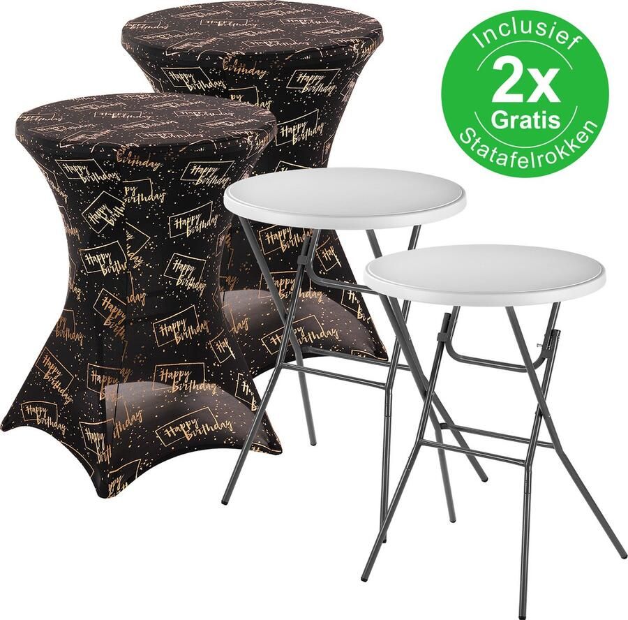 Bardi 2 x Statafel Inklapbaar 80 x 110 cm. Wit inclusief Happy Birthday Rokken