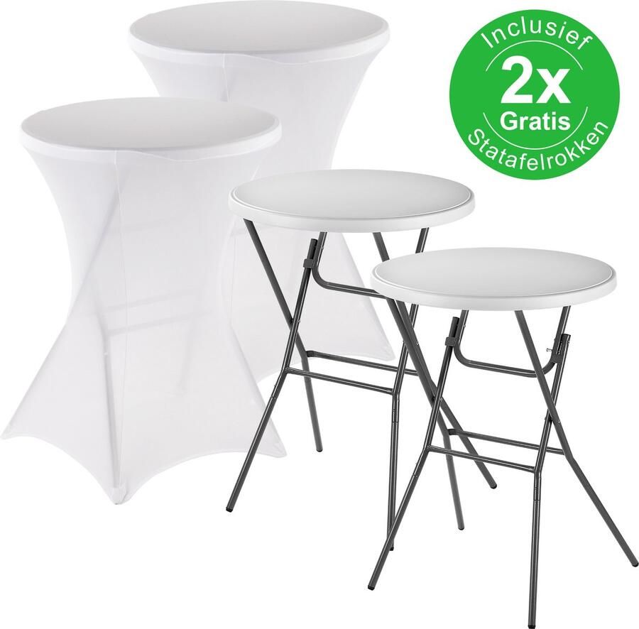 Bardi 2 x Statafel Inklapbaar 80 x 110 cm. Wit inclusief Witte Rokken