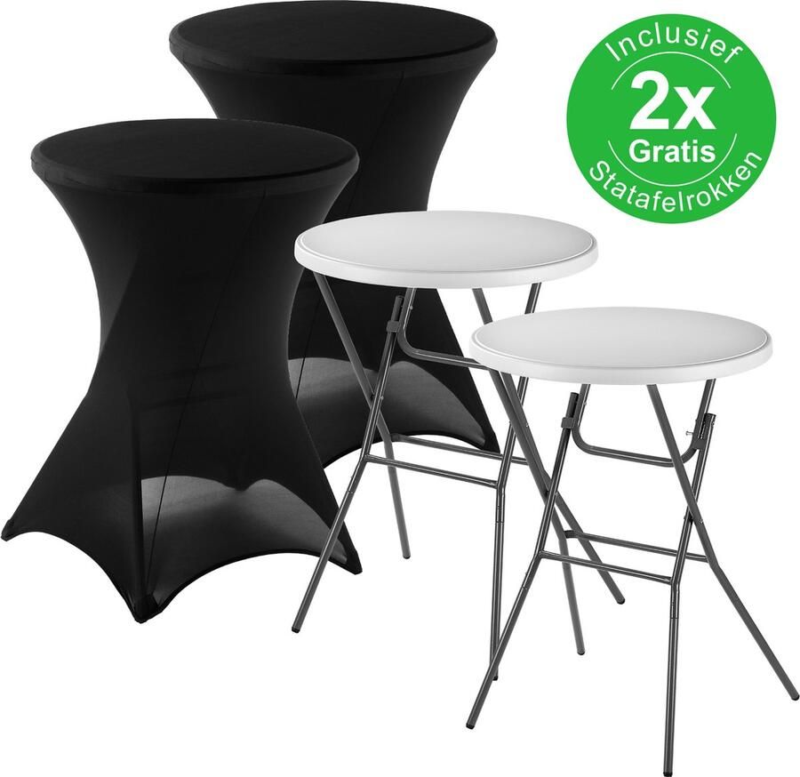 Bardi 2 x Statafel Inklapbaar 80 x 110 cm. Wit inclusief Zwarte Rokken