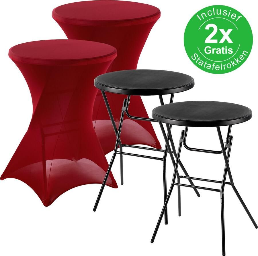 Bardi 2 x Statafel Inklapbaar 80 x 110 cm. Zwart inclusief Bordeaux Rode Rokken