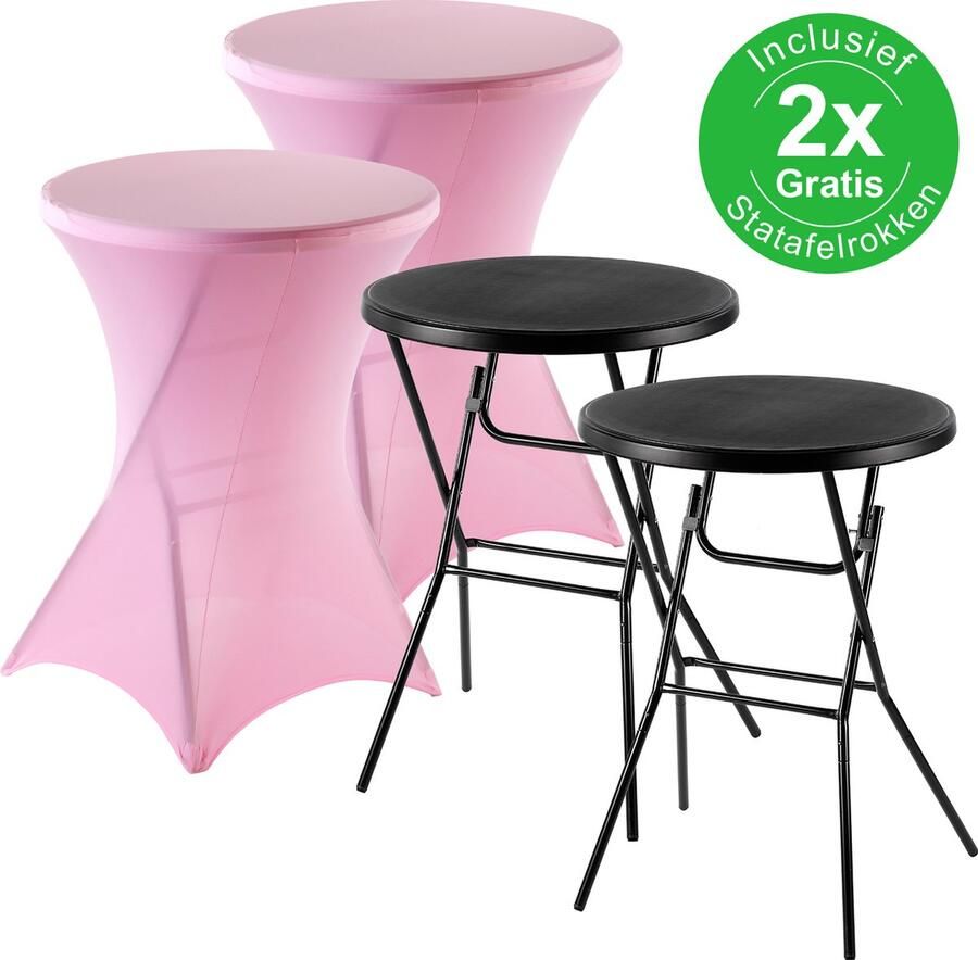 Bardi 2 x Statafel Inklapbaar 80 x 110 cm. Zwart inclusief Roze Rokken