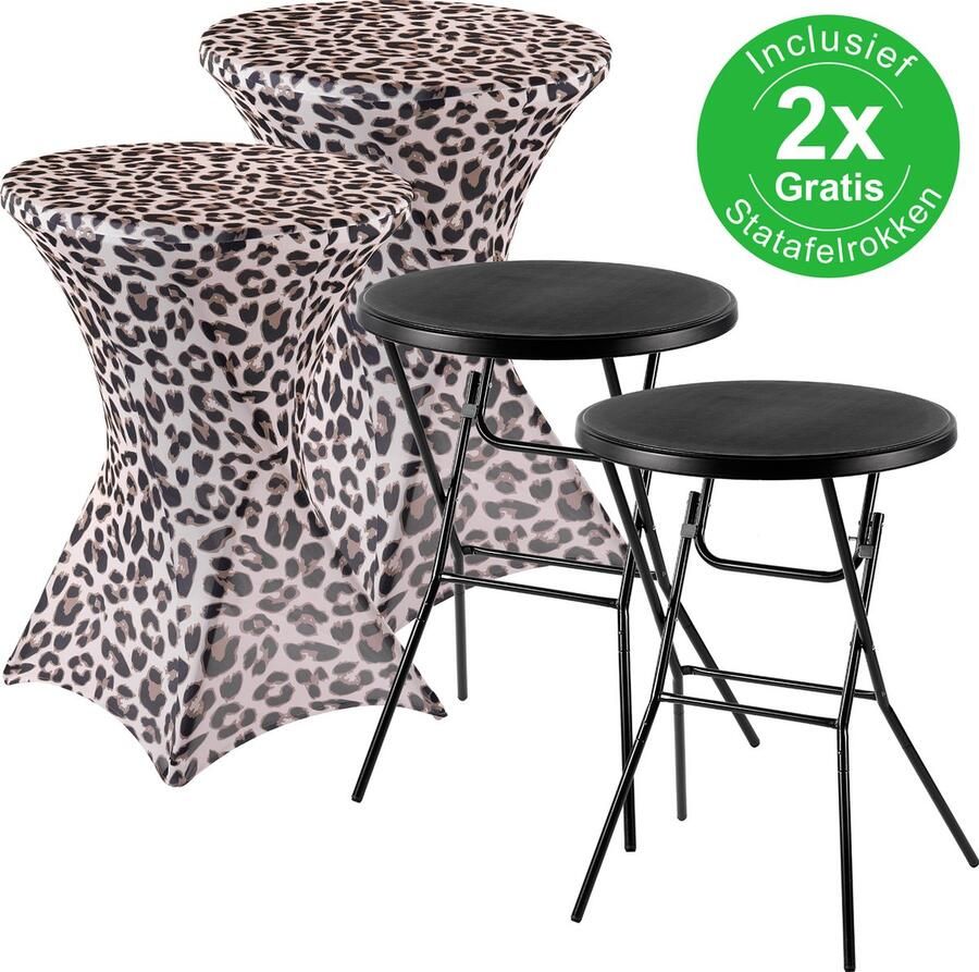 Bardi 2 x Statafel Inklapbaar 80 x 110 cm. Zwart inclusief Tijgerprint Rokken