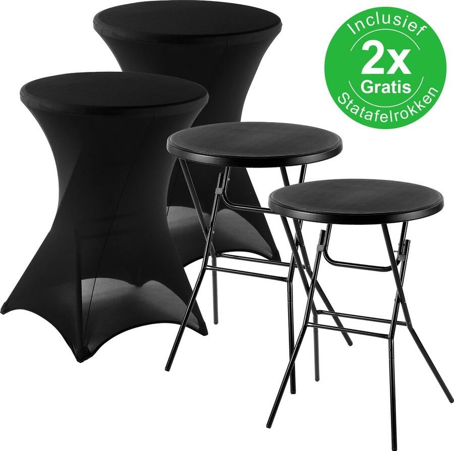 Bardi 2 x Statafel Inklapbaar 80 x 110 cm. Zwart inclusief Zwarte Rokken