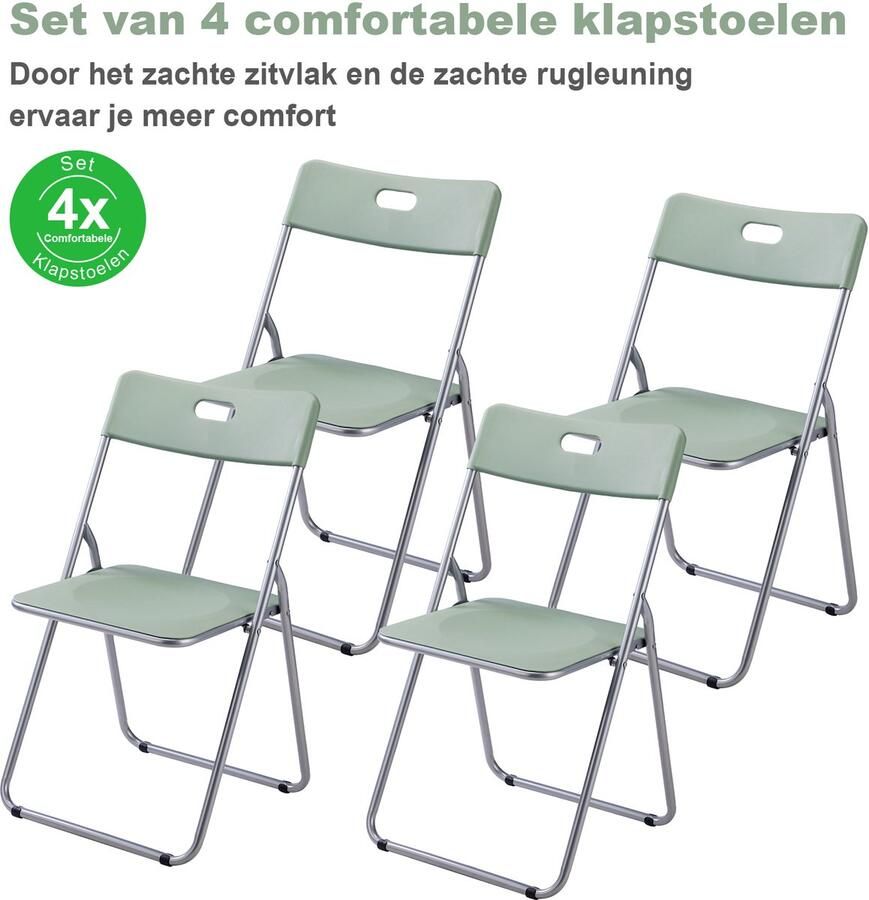 Bardi 4 Delige Klapstoelenset – Vouwstoelenset Stevige Kwaliteit Weersbestending 100KG Belastbaar. 44 x 45 x 79 cm. – GROEN