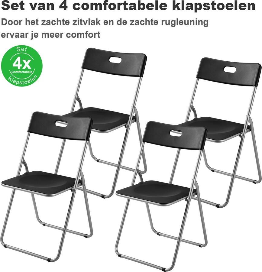 Bardi 4 Delige Klapstoelenset – Vouwstoelenset Stevige Kwaliteit Weersbestending 100KG Belastbaar. 44 x 45 x 79 cm. – ZWART