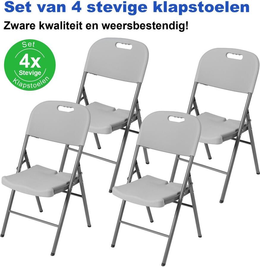 Bardi 4 Delige Klapstoelenset – Vouwstoelenset Zware Kwaliteit Weersbestending 47 x 54 x 87 cm. – GRIJS