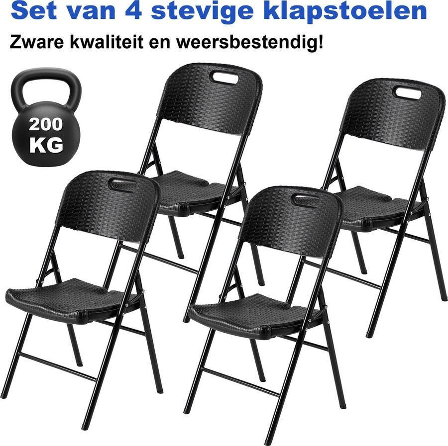 Bardi 4 Delige Klapstoelenset – Vouwstoelenset Zware Kwaliteit Weersbestending 47 x 54 x 87 cm. – Rotan