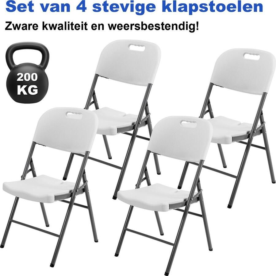 Bardi 4 Delige Klapstoelenset – Vouwstoelenset Zware Kwaliteit Weersbestending 47 x 54 x 87 cm. – Wit Grijs - Foto 2