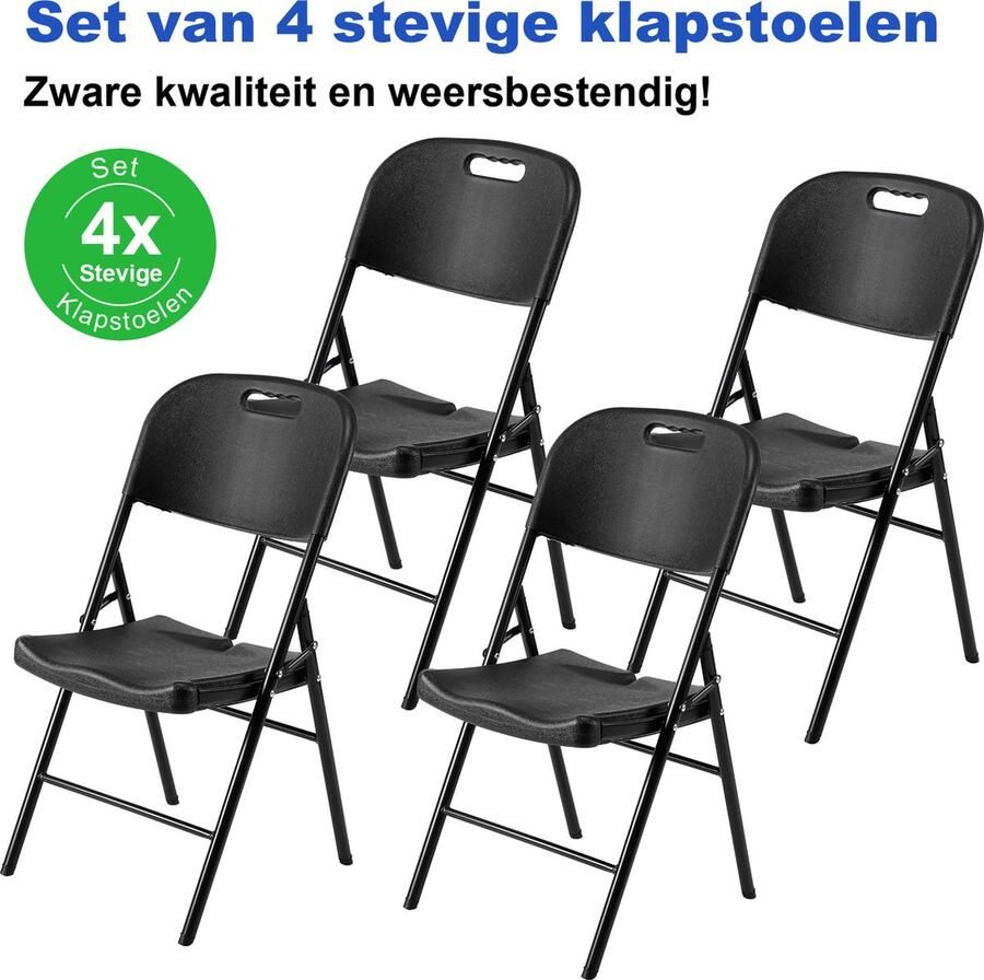 Bardi 4 Delige Klapstoelenset – Vouwstoelenset Zware Kwaliteit Weersbestending 47 x 54 x 87 cm. – Zwart