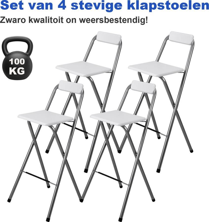 Bardi 4 x Inklapbare Barkruk Voor Statafel Wit – 100 Kg Draagvermogen