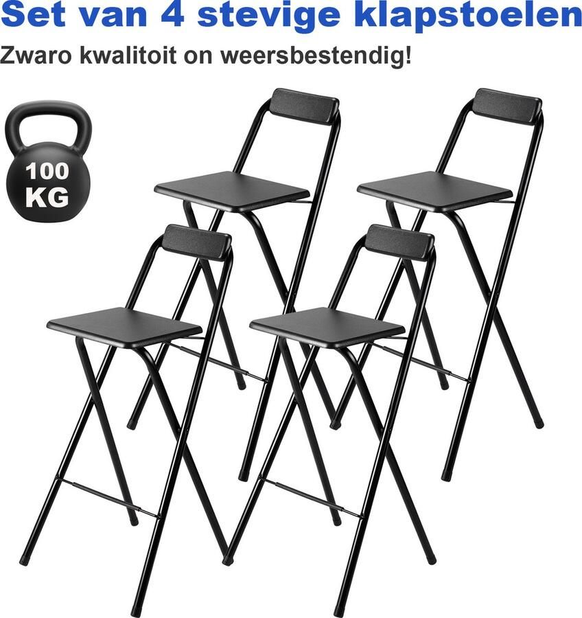 Bardi 4 x Inklapbare Barkruk Voor Statafel Zwart – 100 Kg Draagvermogen