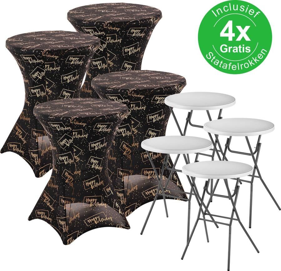 Bardi 4 x Statafel Inklapbaar 80 x 110 cm. Wit inclusief Happy Birthday Rokken