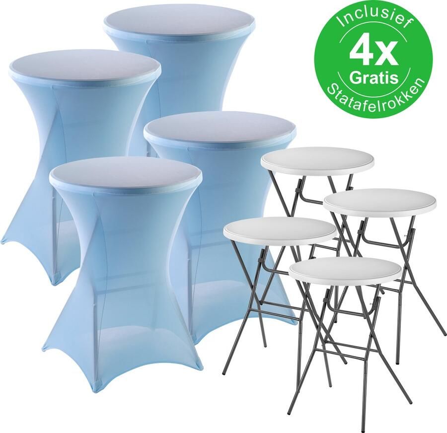 Bardi 4 x Statafel Inklapbaar 80 x 110 cm. Wit inclusief Lichtblauwe Rokken