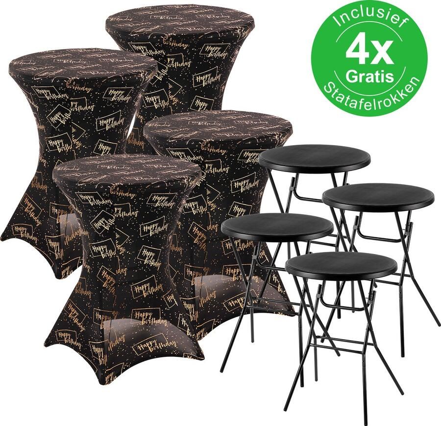 Bardi 4 x Statafel Inklapbaar 80 x 110 cm. Zwart inclusief Happy Birthday Rokken
