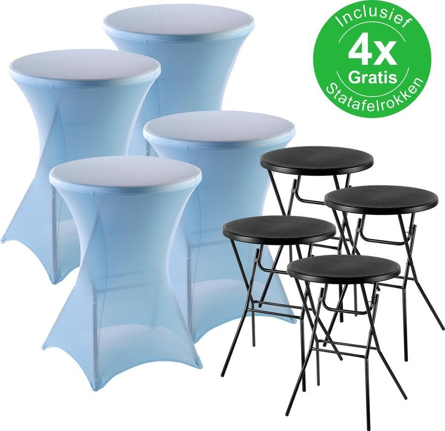 Bardi 4 x Statafel Inklapbaar 80 x 110 cm. Zwart inclusief Lichtblauwe Rokken