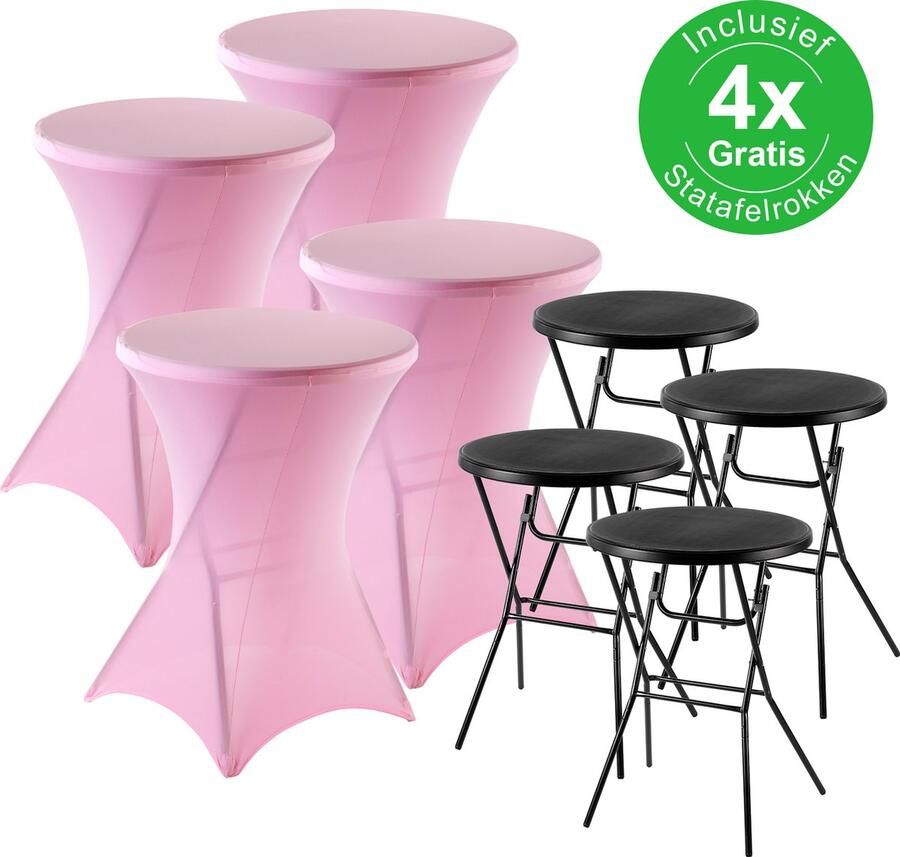 Bardi 4 x Statafel Inklapbaar 80 x 110 cm. Zwart inclusief Roze Rokken