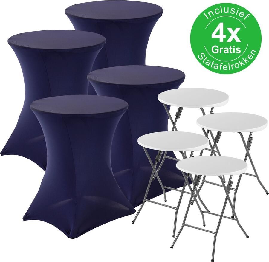 Bardi 4 x Statafel Inklapbaar Kindermodel 60 x 75 cm. Wit inclusief Donkerblauwe Rokken