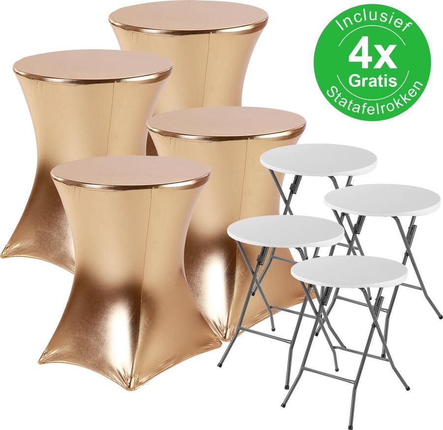 Bardi 4 x Statafel Inklapbaar Kindermodel 60 x 75 cm. Wit inclusief Gouden Rokken