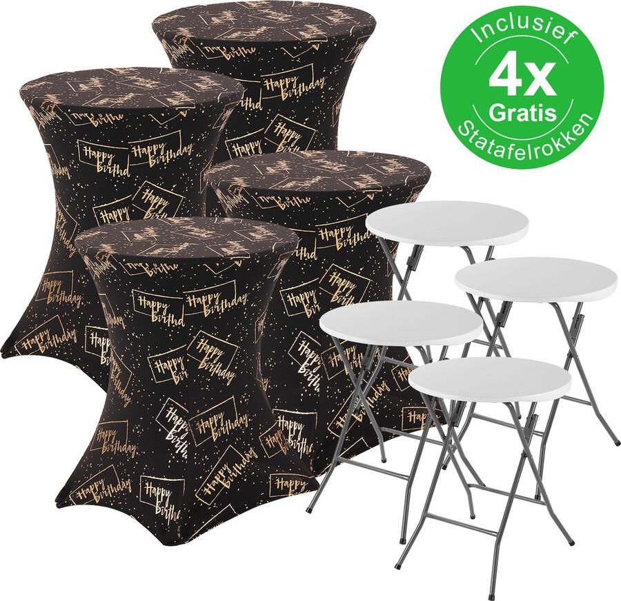 Bardi 4 x Statafel Inklapbaar Kindermodel 60 x 75 cm. Wit inclusief Happy Birthday Rokken