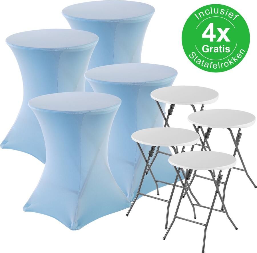 Bardi 4 x Statafel Inklapbaar Kindermodel 60 x 75 cm. Wit inclusief Lichtblauwe Rokken