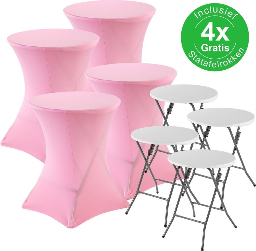 Bardi 4 x Statafel Inklapbaar Kindermodel 60 x 75 cm. Wit inclusief Roze Rokken