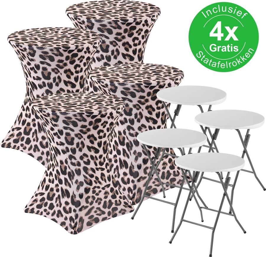 Bardi 4 x Statafel Inklapbaar Kindermodel 60 x 75 cm. Wit inclusief Tigerprint Rokken