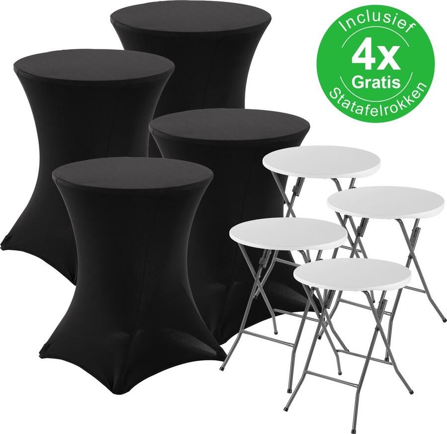 Bardi 4 x Statafel Inklapbaar Kindermodel 60 x 75 cm. Wit inclusief Zwarte Rokken